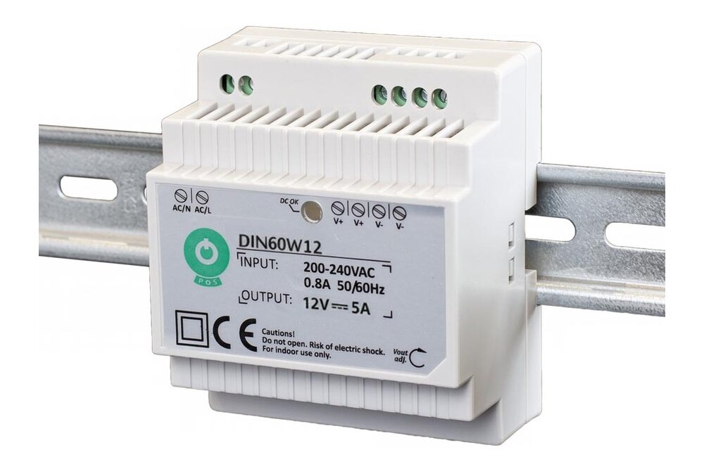 POS POS DIN60W12 - DIN Rail Voeding 12V 60W 5 Ampère