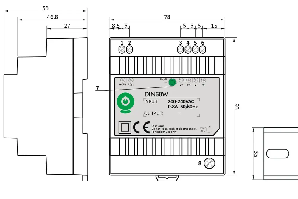 POS POS DIN60W24 - DIN Rail Voeding 24V 60W 2.5 Ampère