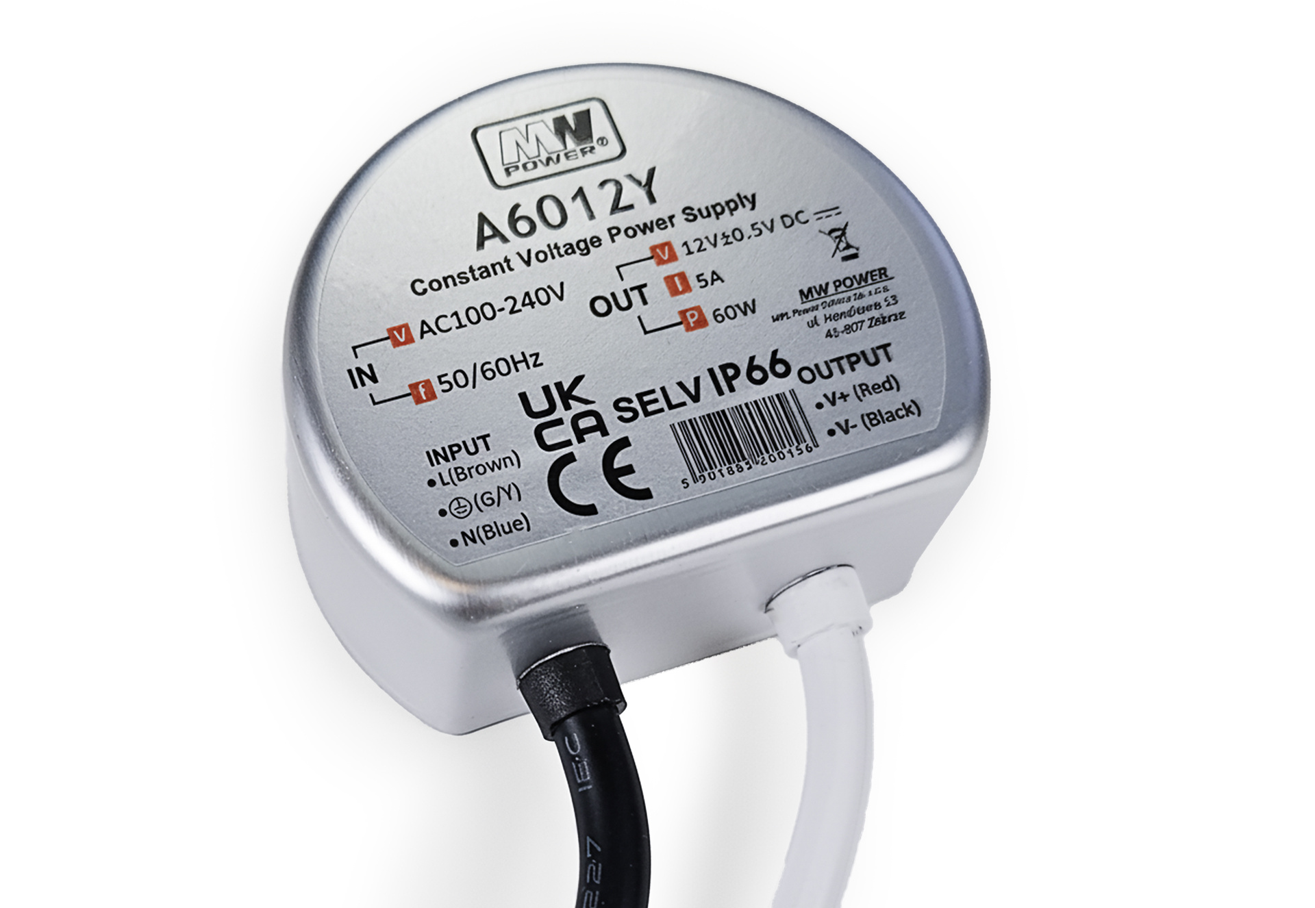 MWPower Mini Waterdichte Voeding ⌀58mm - DC 12V 60 Watt 5A - IP66