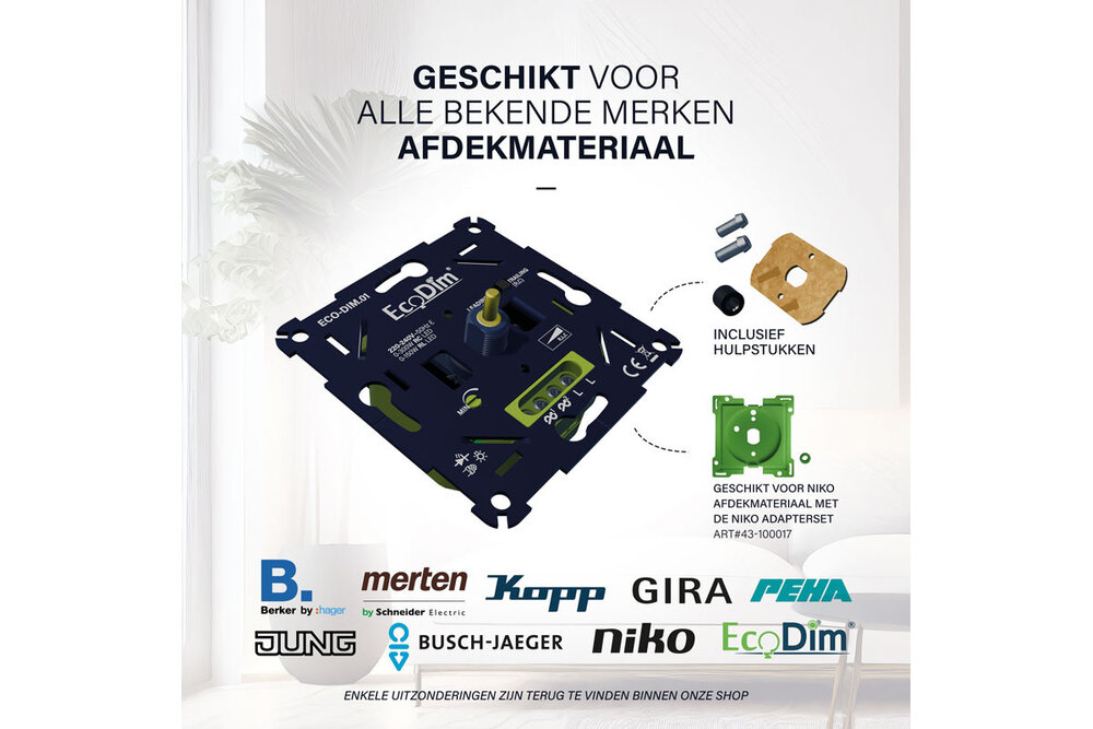 EcoDim ECO-DIM.01 Led dimmer universeel 0-300W (RLC) fase aan- en af snijding.