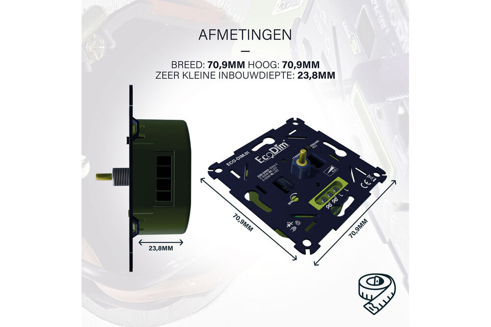 EcoDim ECO-DIM.01 Led dimmer universeel 0-300W (RLC) fase aan- en af snijding.