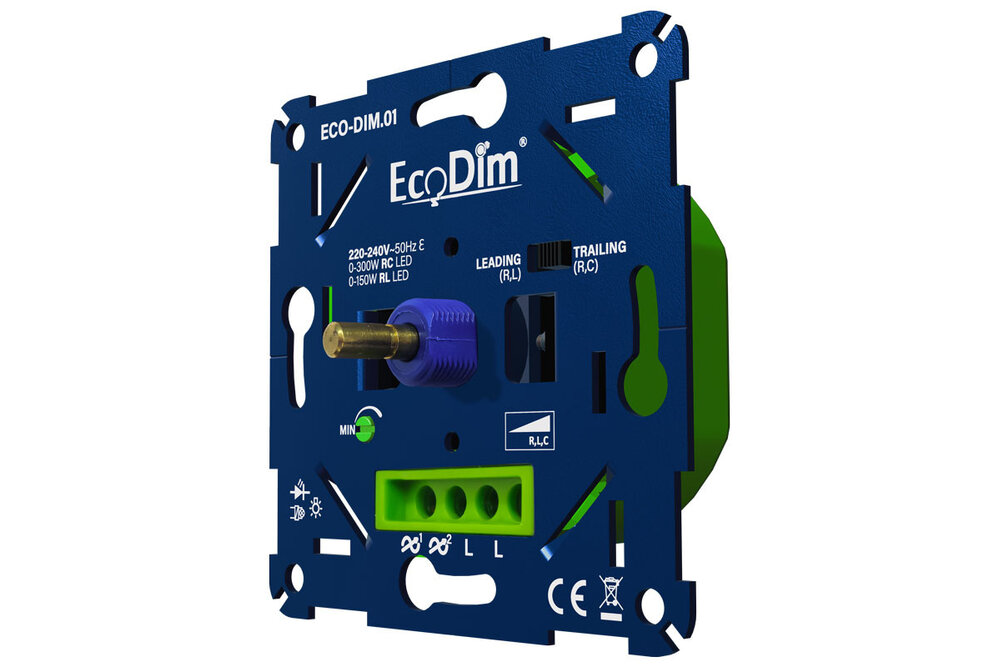 EcoDim ECO-DIM.01 Led dimmer universeel 0-300W (RLC) fase aan- en af snijding.