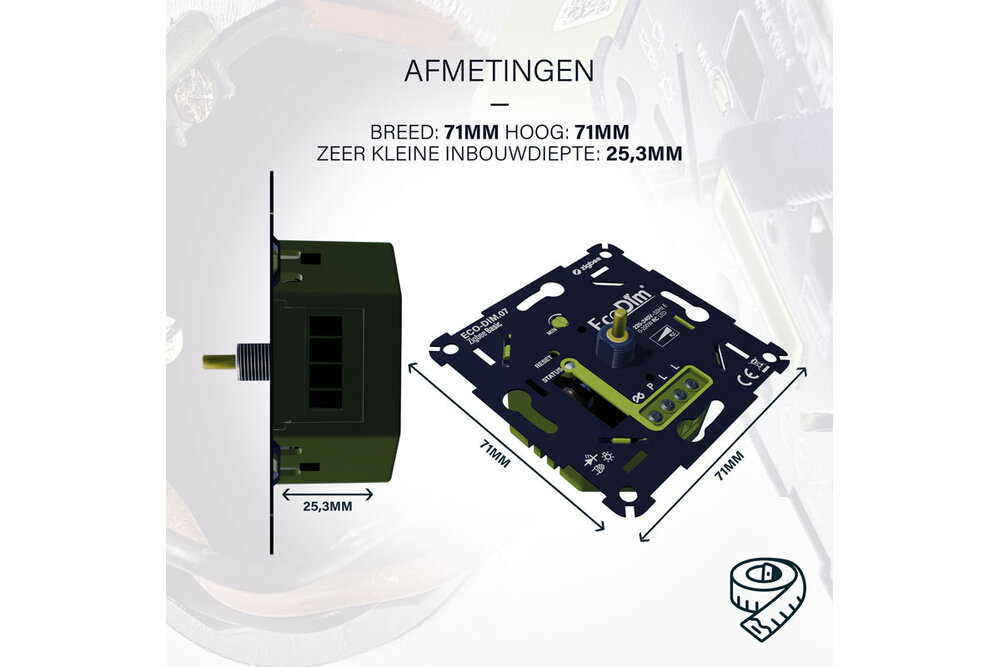 EcoDim ECO-DIM.07 Zigbee Basic Led dimmer universeel 0-200W (RC)
