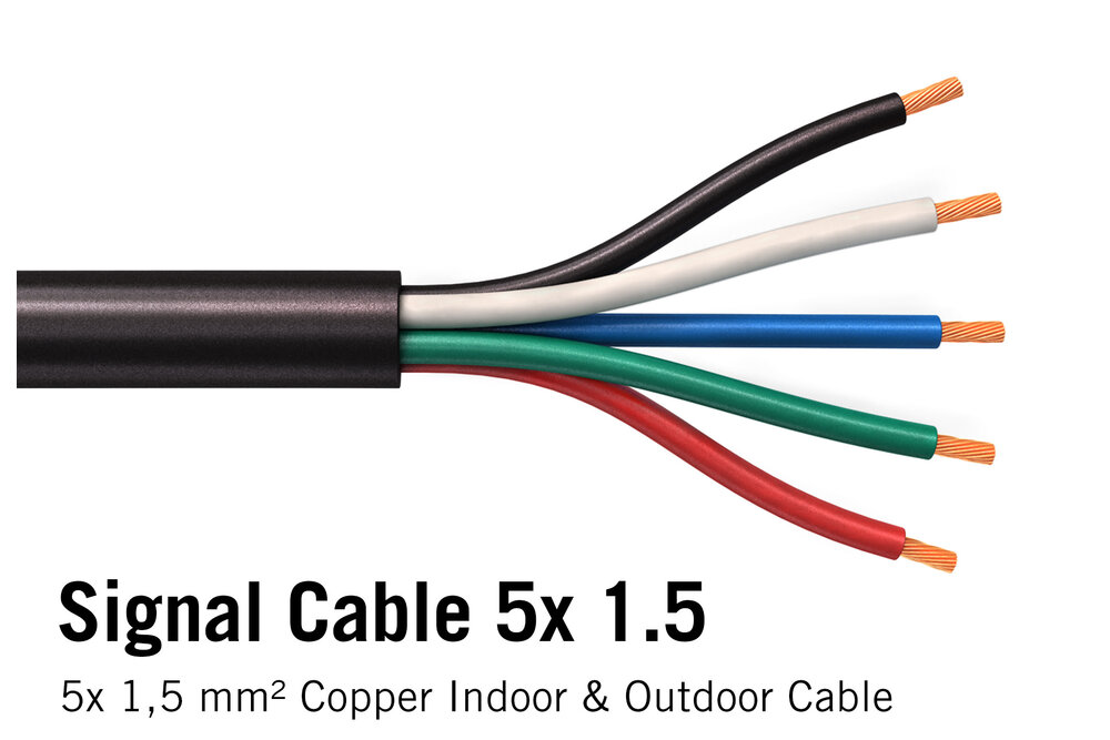 Ronde kabel 5x 1.5mm2  Rood, Groen, Blauw, Zwart, Wit.