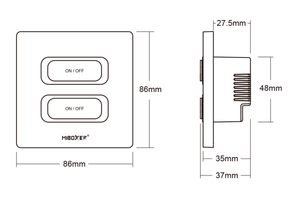 MiLight MiBoxer ESZ2B 2-zones Smart Wandschakelaar Zigbee 3.0 + 2.4G (zwart)