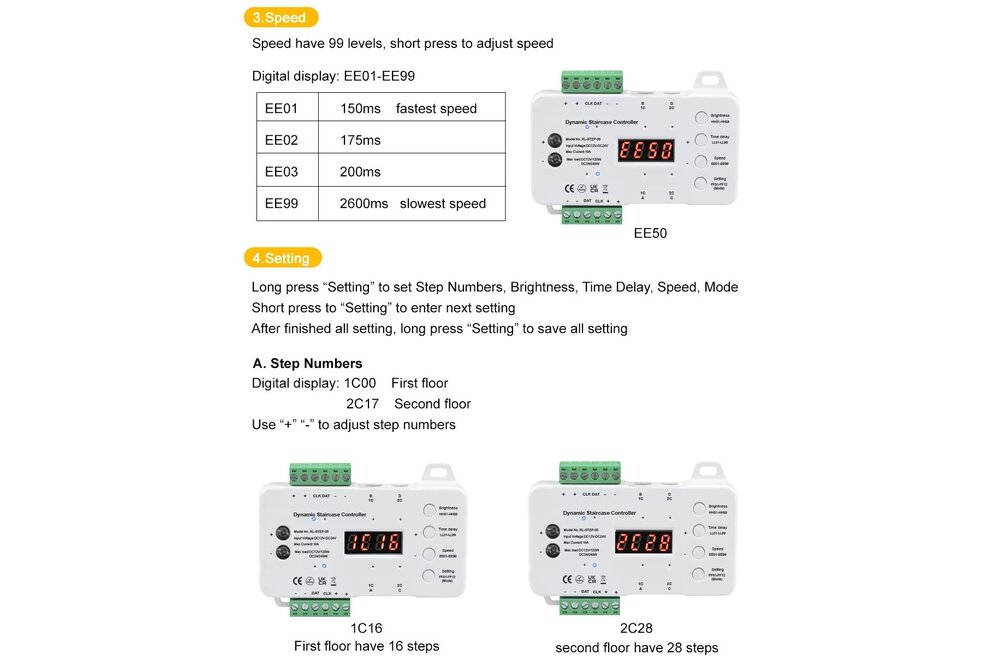 Dynamische trapverlichting controller | Max 16 tredes | 12/24V