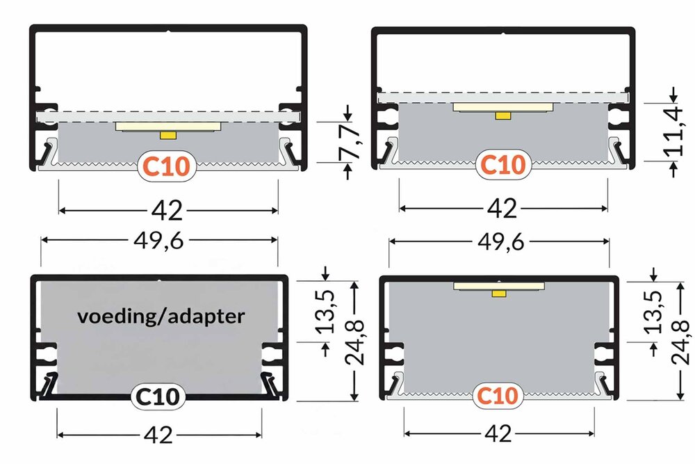 LUMAX501 53mm opbouw Led Profiel 1m-2m