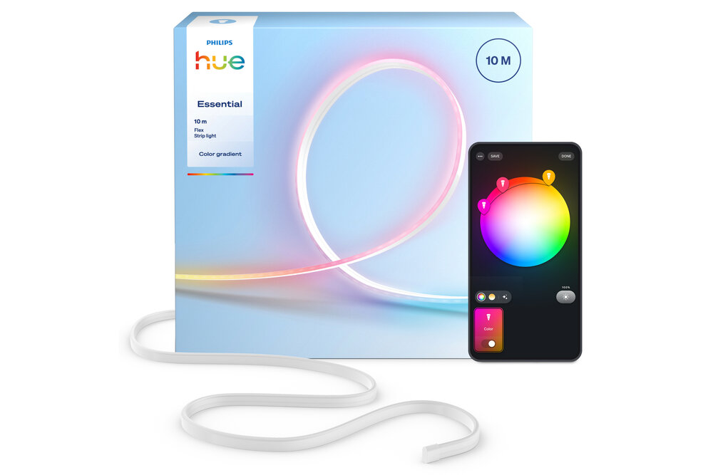 Philips Hue Essential Philips Hue Essential Flex LED Strip - 10m (2 x 5m LED strip) - Gekleurd neonlicht - Dimbaar - Buig in elke vorm - Bediening via onze app of met je stem | 39.5 Watt