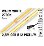 AppLamp Pro Line COB 2700K Warm Wit Led Strip | 2.5m 10W pm  24V | 512 pixels pm - Losse Strip