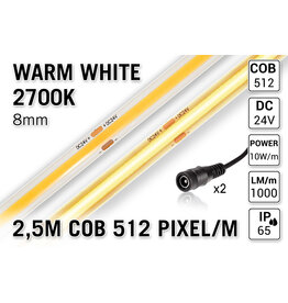 AppLamp COB LED Strip 24V Warm Wit 2700K – 2.5 Meter | 1000 lm/m | CRI >90 | IP65 Spatwaterdicht