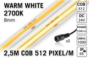 AppLamp COB LED Strip 24V 2700K Warm Wit – 2.5m | 1000 lm/m