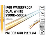 AppLamp ProLine 2m IP68 PRO LINE COB Dual Wit 2300K~5000K CCT Led Strip |  COB 640 Pixels pm 24V - Losse Strip