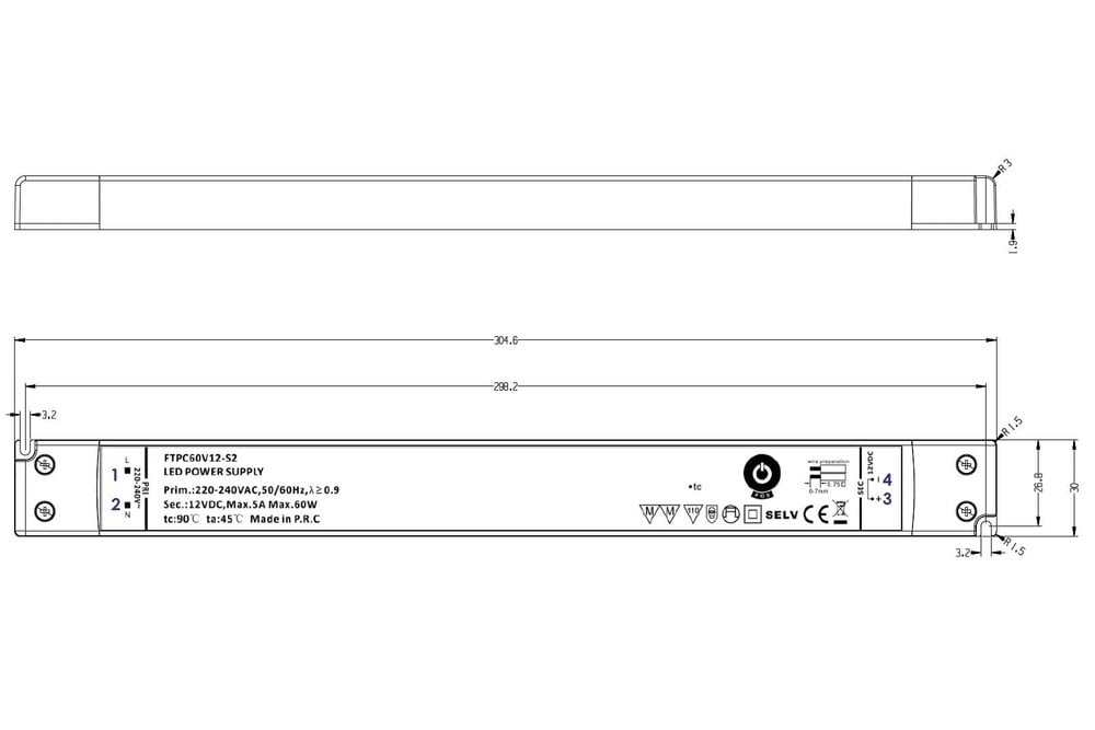 POS-POWER Ultra Dunne POS Voeding DC 24 Volt 60 Watt 2.5 Ampère met PFC control