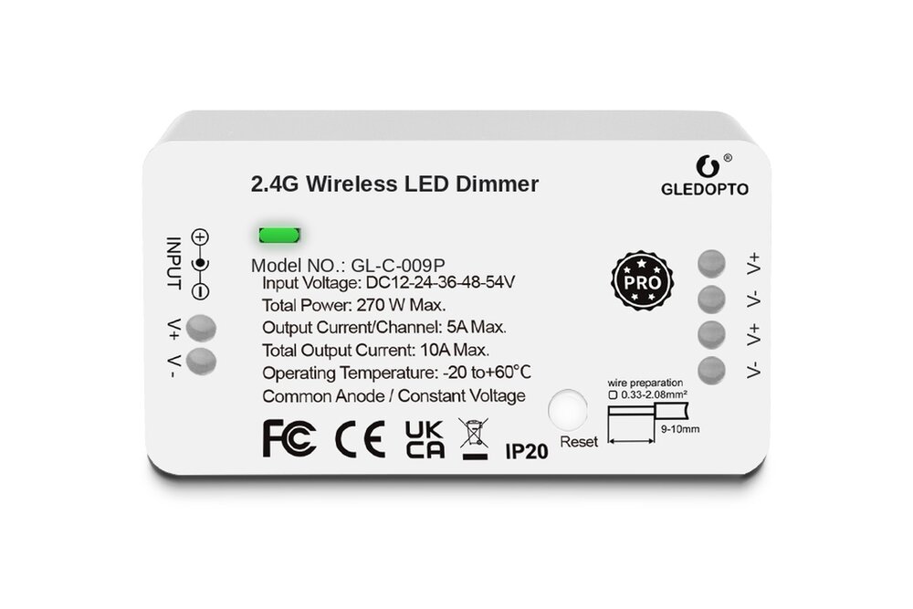 Enkelkleurige Gledopto GL-C-009P Zigbee Dimmer Controller | 12-54 Volt 270 Watt