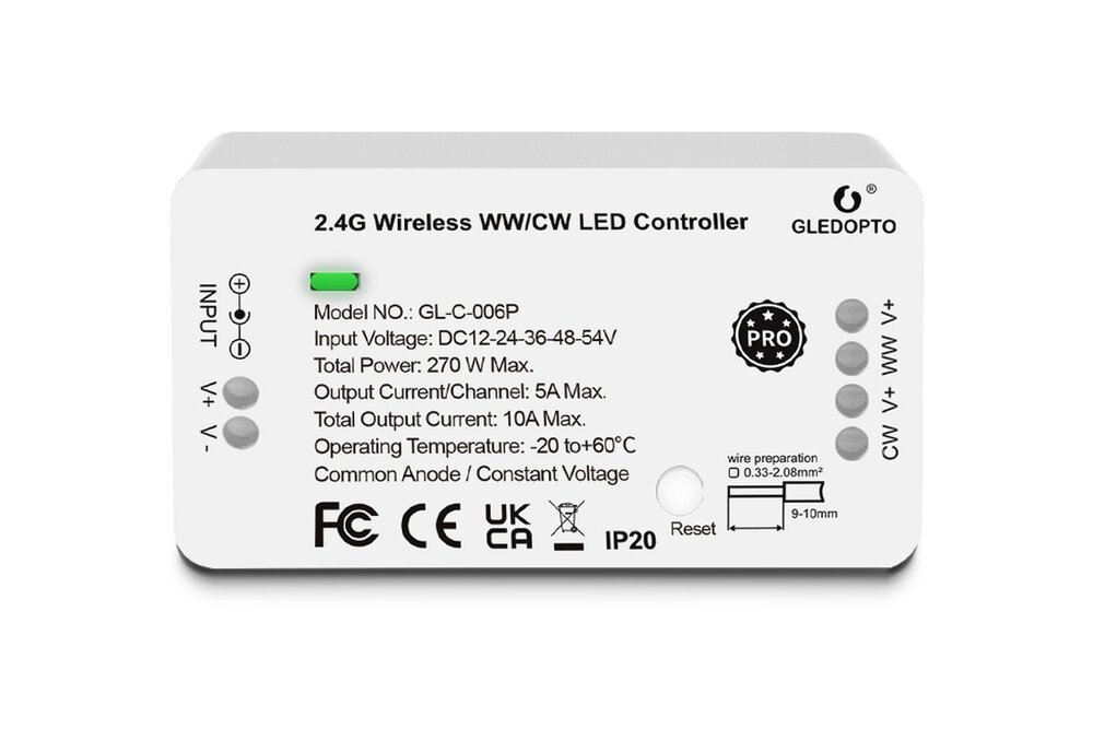 Dual White Gledopto GL-C-006P Zigbee Controller | 12-54 Volt 270W
