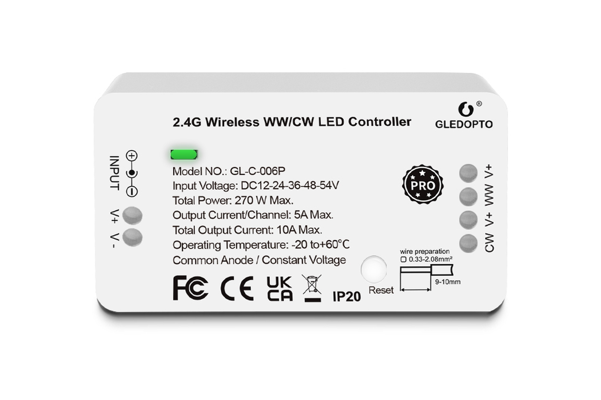 Dual White Gledopto GL-C-006P Zigbee Controller | 12-54 Volt 270W