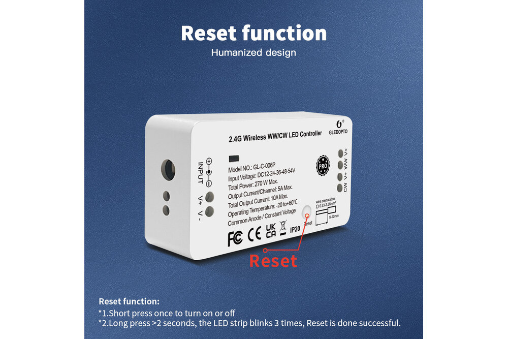 Dual White Gledopto GL-C-006P Zigbee Controller | 12-54 Volt 270W