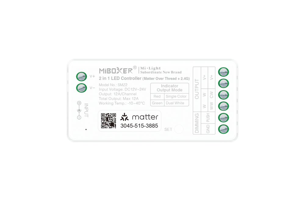 MiLight MiBoxer SMZ2 – Matter over Thread + RF 2.4G Enkelkleur/Dual White CCT Dimmer LED Controller (2-in-1)