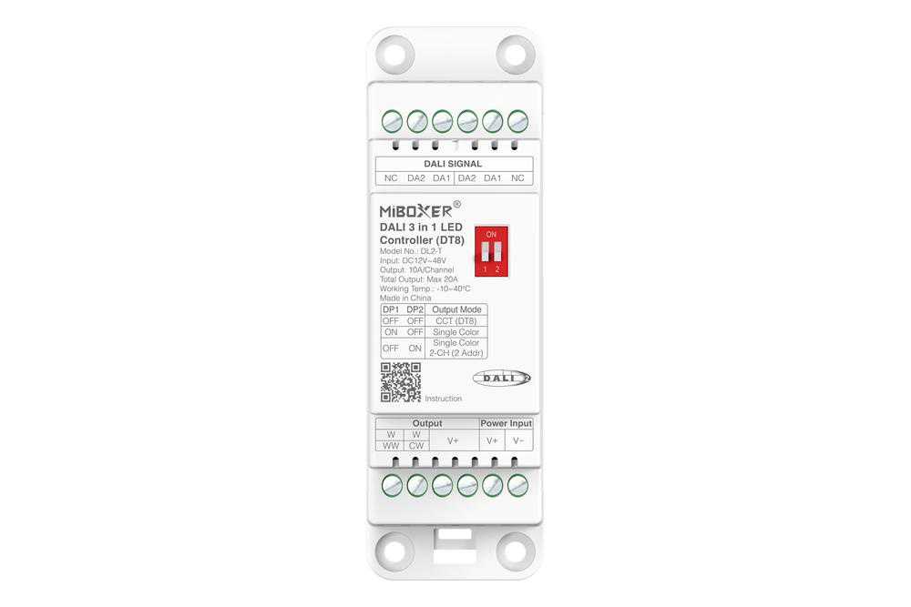 MiLight MiBoxer DL2-T – DIN-Rail DALI-2 3in1 LED Controller met CCT-, Single Color- en 2-Kanaals Uitgang (DT8)