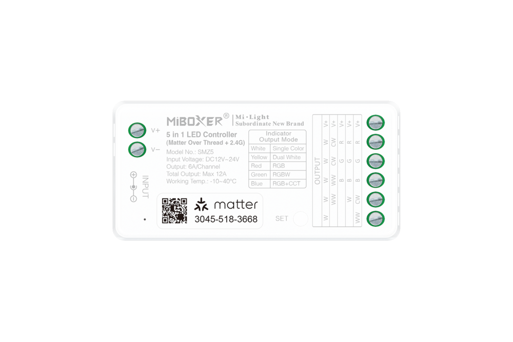 MiLight MiBoxer SMZ5  Matter over Thread + RF 2.4G Enkelkeur/DualWhite/RGB/RGBW/RGBCCT–LED Controller (5-in-1)