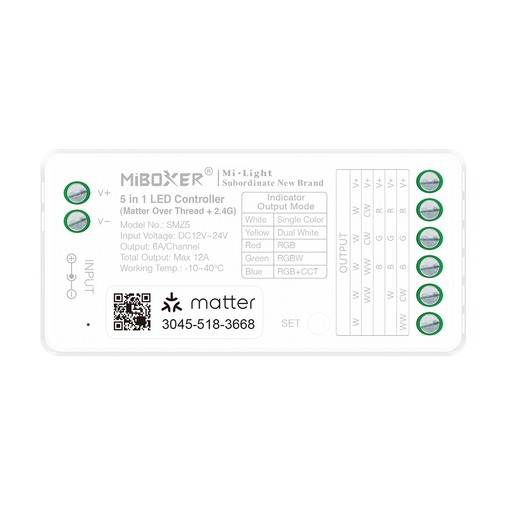 MiLight MiBoxer SMZ5  Matter over Thread + RF 2.4G Enkelkeur/DualWhite/RGB/RGBW/RGBCCT–LED Controller (5-in-1)