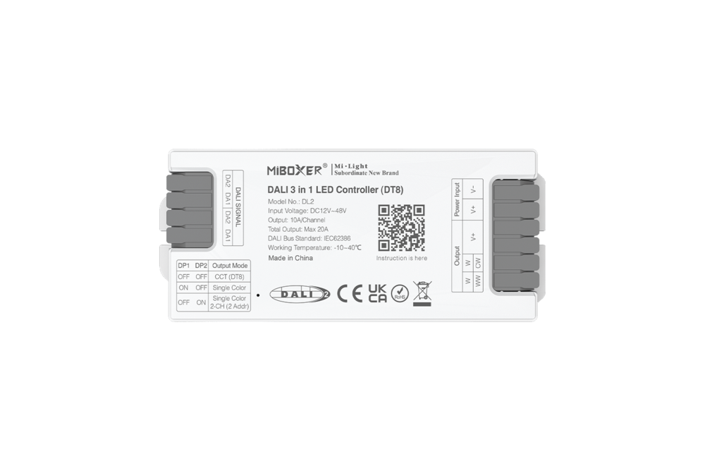 MiLight MiBoxer DL2 – DALI-2 LED Controller 3-in-1 DT8 Single Color/Dual Channel Single Color / Dual White Dali Controller 2x10 Ampère