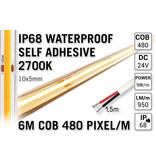 AppLamp 6m IP68 Waterdichte COB 2700K Warm Wit Led Strip | 9W pm  24V | 480 pixels pm - Zelfklevend