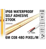 AppLamp 6m IP68 Waterdichte COB 2700K Warm Wit Led Strip | 10W pm  | 24V | 480 pixels pm - Zelfklevend