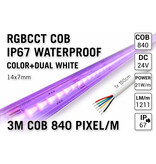 AppLamp COB RGBCCT IP67 Waterproof Led Strip | Kleur+Dual Wit | 3m 25W pm  24V | 840 pixels pm - Losse Strip