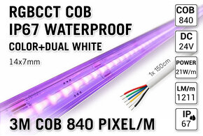 AppLamp 3m COB RGBCCT IP67 Waterproof Led Strip | 25W pm  24V | 840 pixels pm - Losse Strip