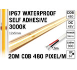 AppLamp 20m IP67 Waterdichte COB 3000K Warm Wit Led Strip | 10W pm  48V | 480 pixels pm - Zelfklevend