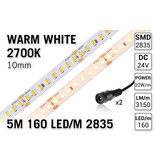 Applamp Warm Wit 2700K Led Strip | 5m 160 Leds pm Type 2835 24V IP20 Losse Strip CRI80