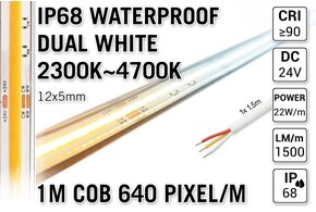 AppLamp ProLine 1m IP68 PRO LINE COB Dual Wit 2300K~4700K CCT Led Strip |  COB 640 Pixels pm 24V - Losse Strip