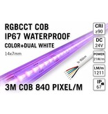 AppLamp COB RGBCCT IP67 Waterproof Led Strip | Kleur+Dual Wit | 3m 21W pm  24V | 840 pixels pm - Losse Strip
