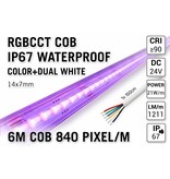 AppLamp COB RGBCCT IP67 Waterproof Led Strip | Kleur+Dual Wit | 6m 21W pm  24V | 840 pixels pm - Losse Strip