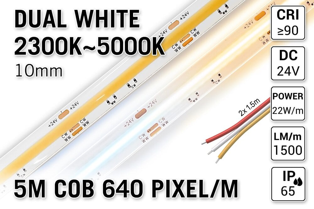 AppLamp ProLine PRO LINE COB Dual Wit 2300K~4700K CCT Led Strip |5m COB 640 Pixels pm 24V - Losse Strip