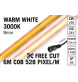 AppLamp Vrij Knipbare Pro Line COB 3000K Warm Wit Led Strip | 6m | 13W pm | 24V | 528 pixels pm - Losse Strip