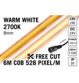 AppLamp Vrij Knipbare Pro Line COB 2700K Warm Wit Led Strip | 6m | 13W pm | 24V | 528 pixels pm - Losse Strip