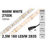 Applamp Extra Heldere Pro Line Warm Wit LED Strip 2700K | 2,5m | Zéér Hoge Lichtopbrengst 3150 lm/m | 19W pm | 160 LEDs 2835 | 24V | IP20 - Losse Strip