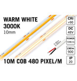 AppLamp Pro Line 48V Warm Wit COB LED Strip 3000K | 10m | Voor Zeer Lange Runs Zonder Lichtafname | 870 lm/m | 10W pm | 480 COB LEDs pm | 10mm | CRI Ra 92 | IP20 - Losse Strip