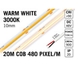 AppLamp 48V Warm Wit COB LED Strip 3000K | 20m | Lange Run | 870 lm/m | CRI 92 - Losse Strip