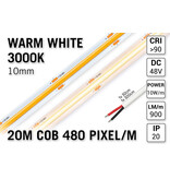 AppLamp Pro Line 48V Warm Wit COB LED Strip 3000K | 20m | Voor Zeer Lange Runs Zonder Lichtafname | 870 lm/m | 10W pm | 480 COB LEDs pm | 10mm | CRI Ra 92 | IP20 - Losse Strip