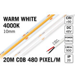 AppLamp Pro Line 48V Neutraal Wit COB LED Strip 4000K | 20m | Voor Zeer Lange Runs Zonder Lichtafname | 860 lm/m | 10W pm | 480 COB LEDs pm | 10mm | CRI Ra 94 | IP20 - Losse Strip