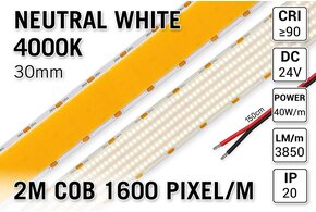 AppLamp Extra Heldere Super Wide Neutraal Wit COB LED Strip 4000K | 2m | 3850 lm/m | 30mm breed - Losse Strip