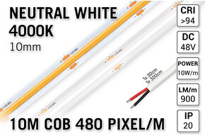 AppLamp 48V Neutraal Wit COB LED Strip 4000K | 10m | Long Run | 860 lm/m | CRI 94 - Losse Strip