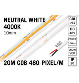 AppLamp Pro Line 48V Neutraal Wit COB LED Strip 4000K | 20m | Voor Zeer Lange Runs Zonder Lichtafname | 860 lm/m | 10W pm | 480 COB LEDs pm | 10mm | CRI Ra 94 | IP20 - Losse Strip
