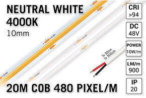 AppLamp 48V Neutraal Wit COB LED Strip 4000K | 20m | Long Run | 860 lm/m | CRI 94 - Losse Strip