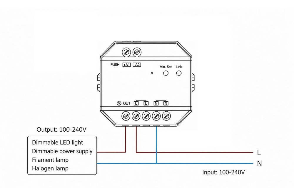 MiLight Miboxer 230 Volt Triac Dimmer module voor afstandsbediening en drukknop