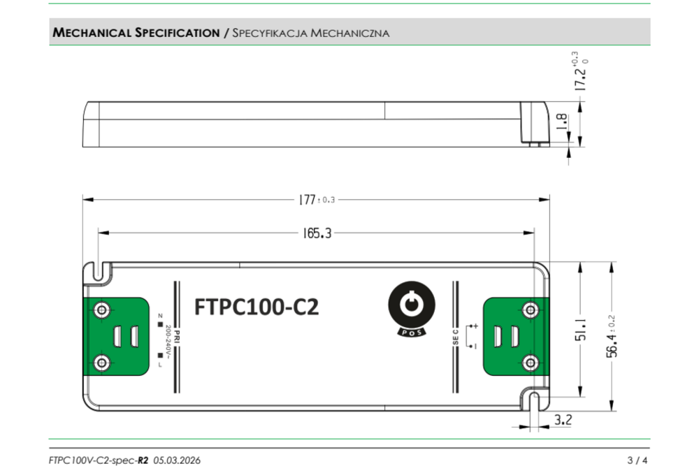 POS-POWER POS-POWER FTPC100V24-C2 Compacte POS Voeding DC 24 Volt 100W 4.17A - IP20