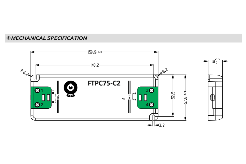 POS-POWER POS-POWER FTPC75V12-C2 Compacte POS Voeding DC 12 Volt 75W 6.25A - IP20
